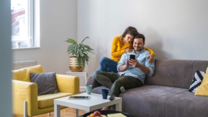 Couple looking at phone